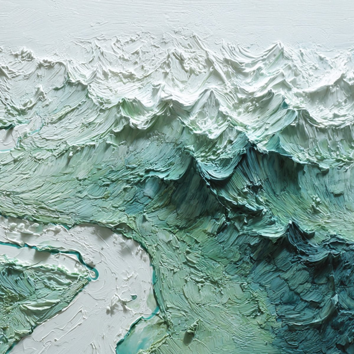 ALPINE CURRENT: Textured Impasto Mountain River Landscape
