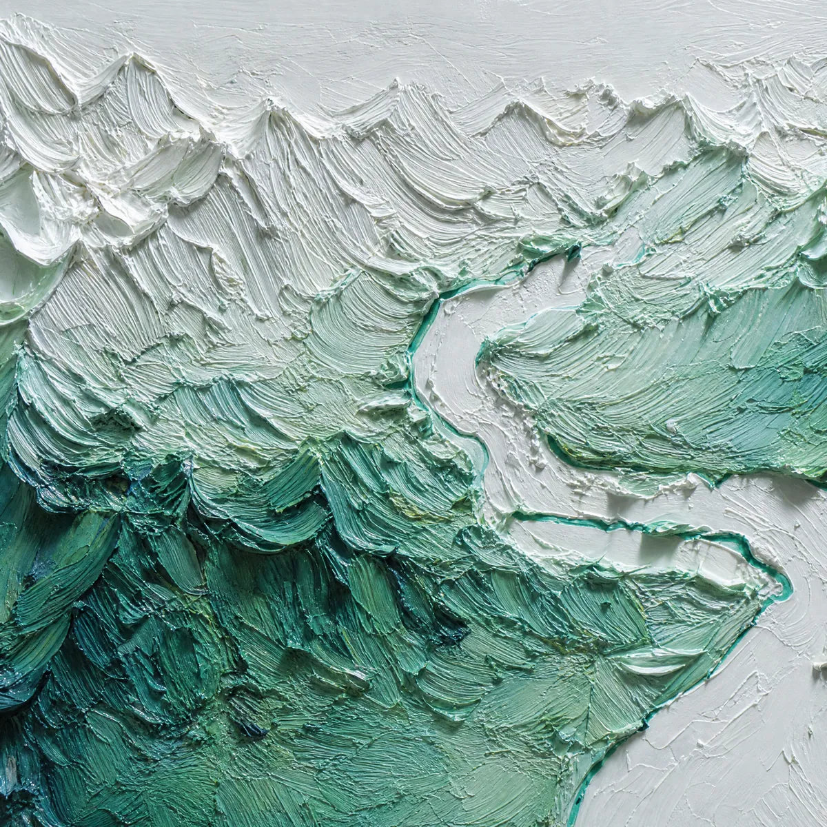 ALPINE CURRENT: Textured Impasto Mountain River Landscape