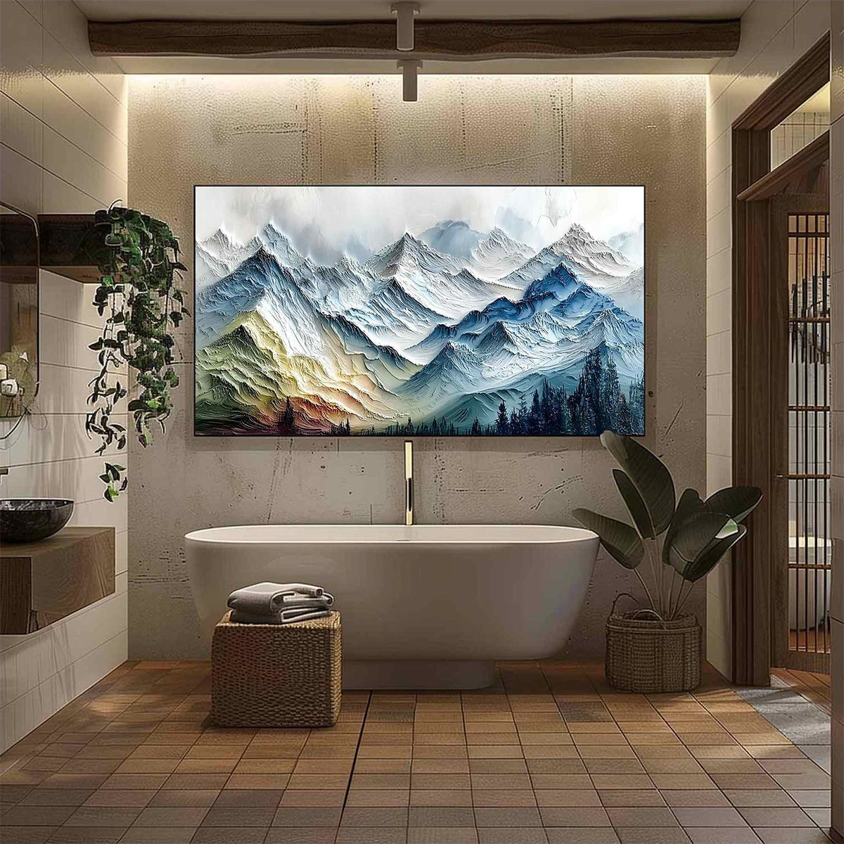 Alpine Glow Textured Mountain Oil Painting | Impasto Landscape Art