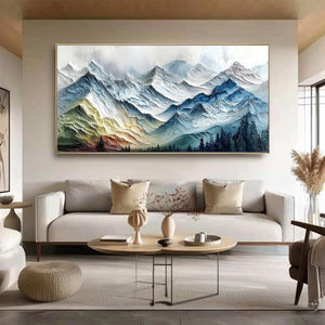 ALPINE GLOW: Large Textured Impasto Mountain Range Wall Art