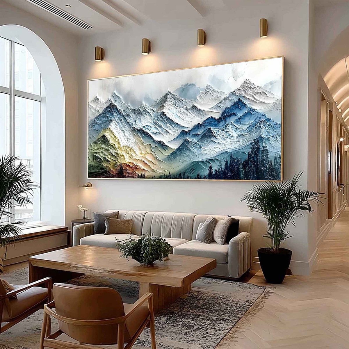ALPINE GLOW: Large Textured Impasto Mountain Range Wall Art