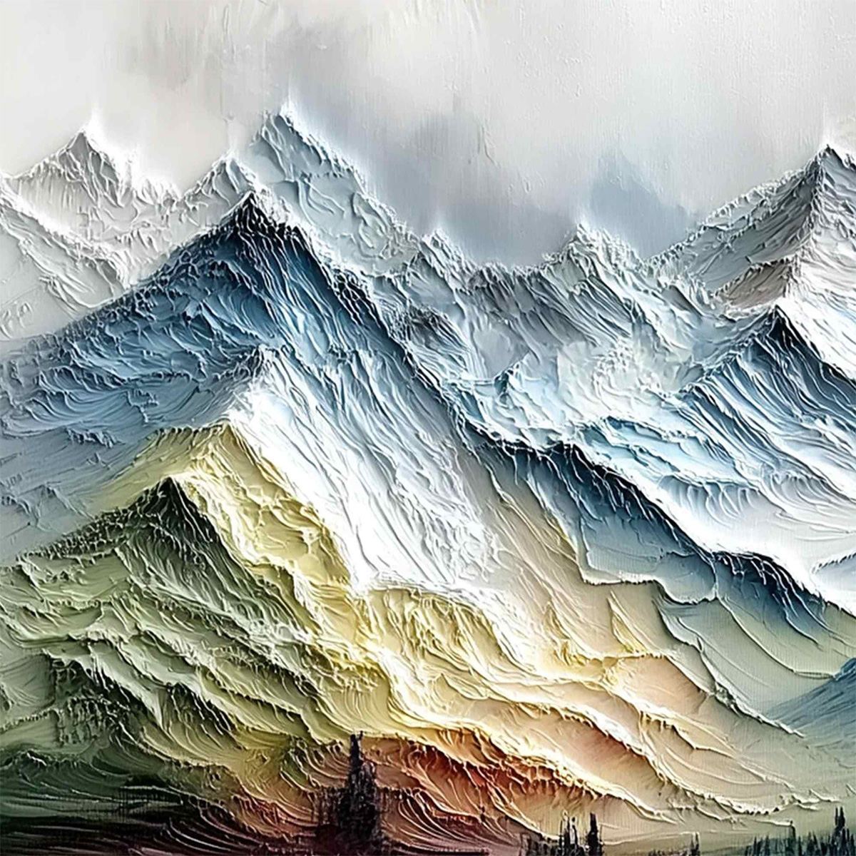 Alpine Glow Textured Mountain Oil Painting | Impasto Landscape Art