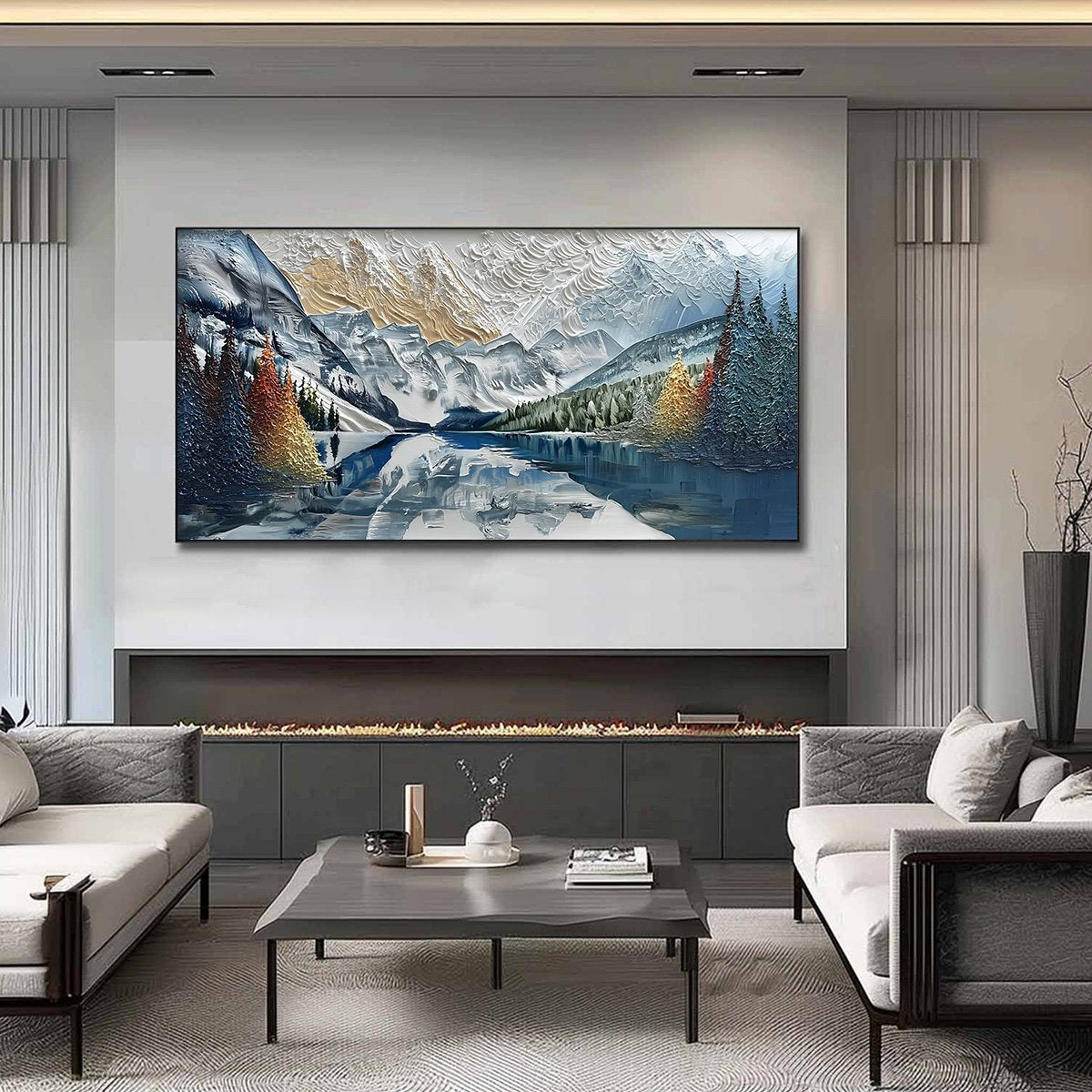 ALPINE GLOW: Textured Mountain Lake Impasto Landscape Painting