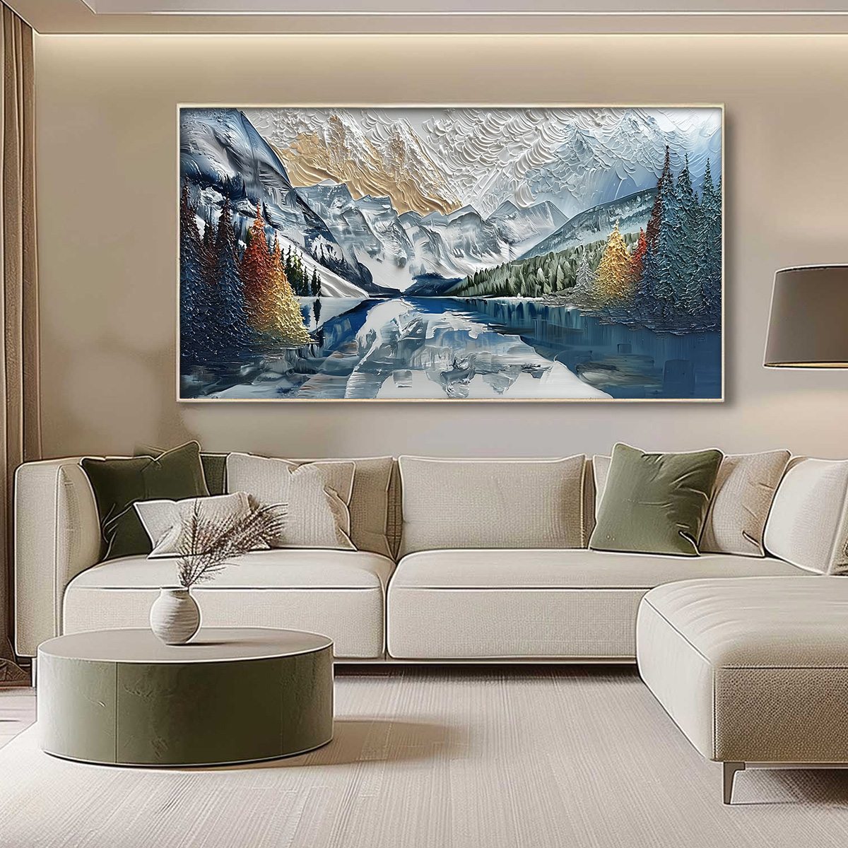 ALPINE GLOW: Textured Mountain Lake Impasto Landscape Painting