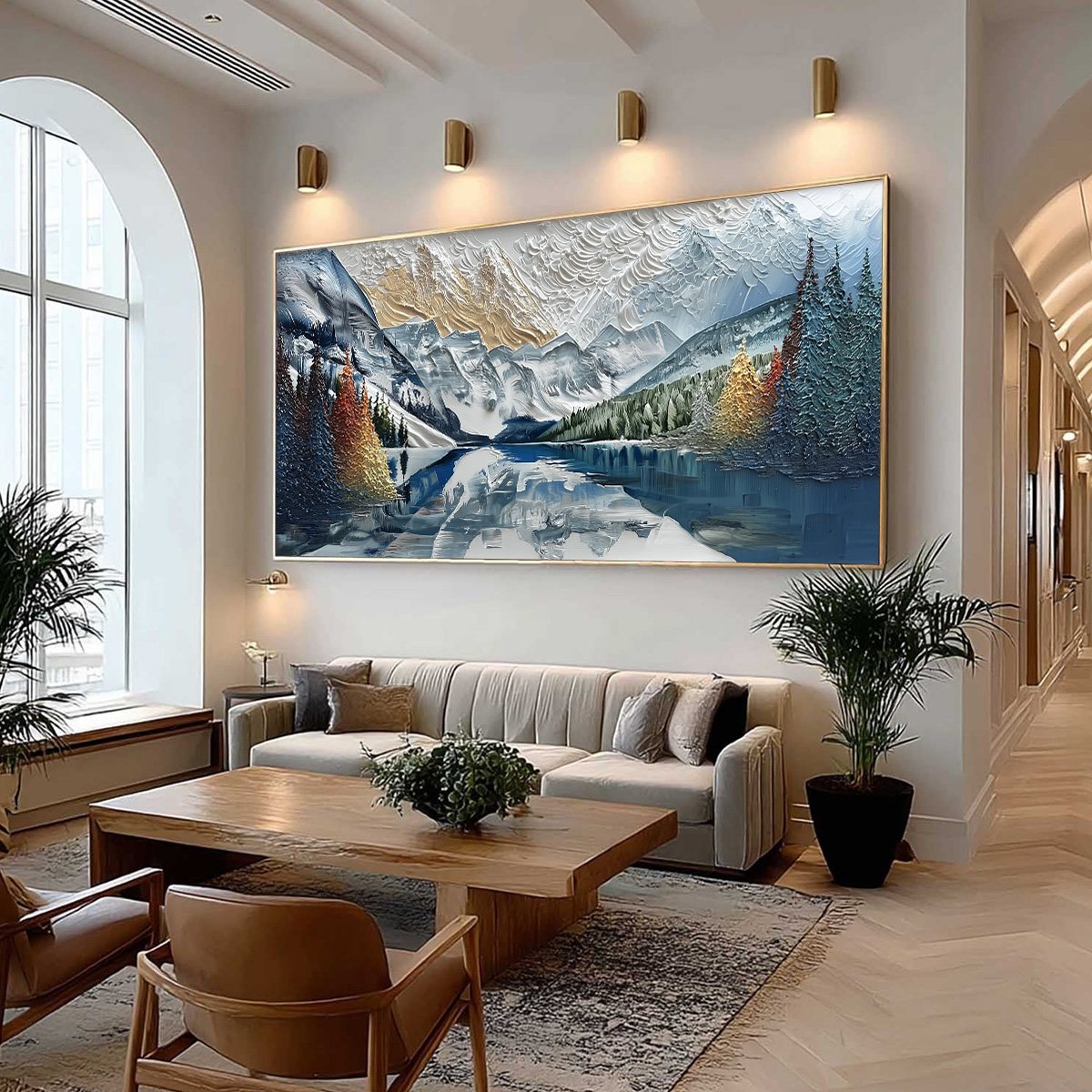 ALPINE GLOW: Textured Mountain Lake Impasto Landscape Painting