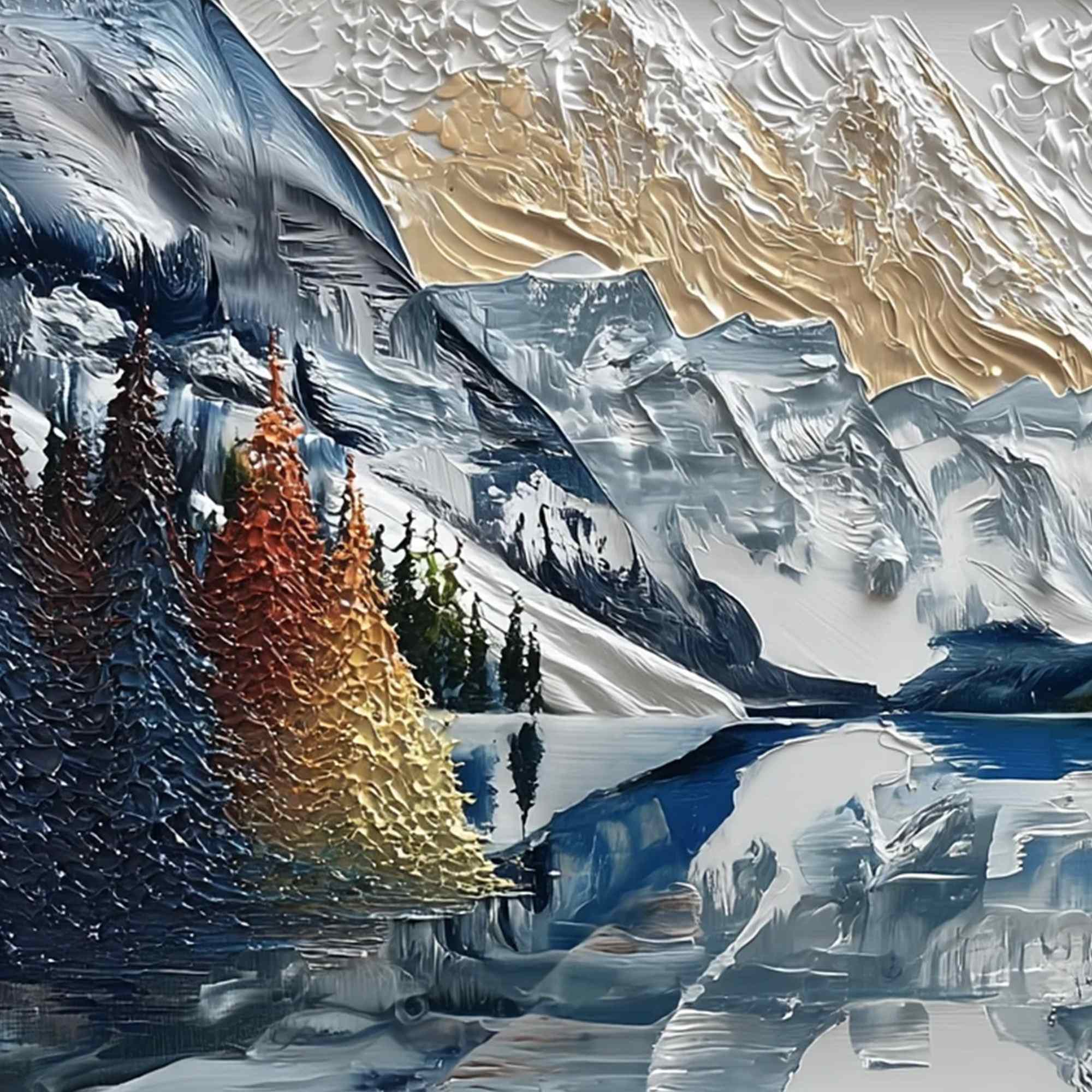 ALPINE GLOW: Textured Mountain Lake Impasto Landscape Painting