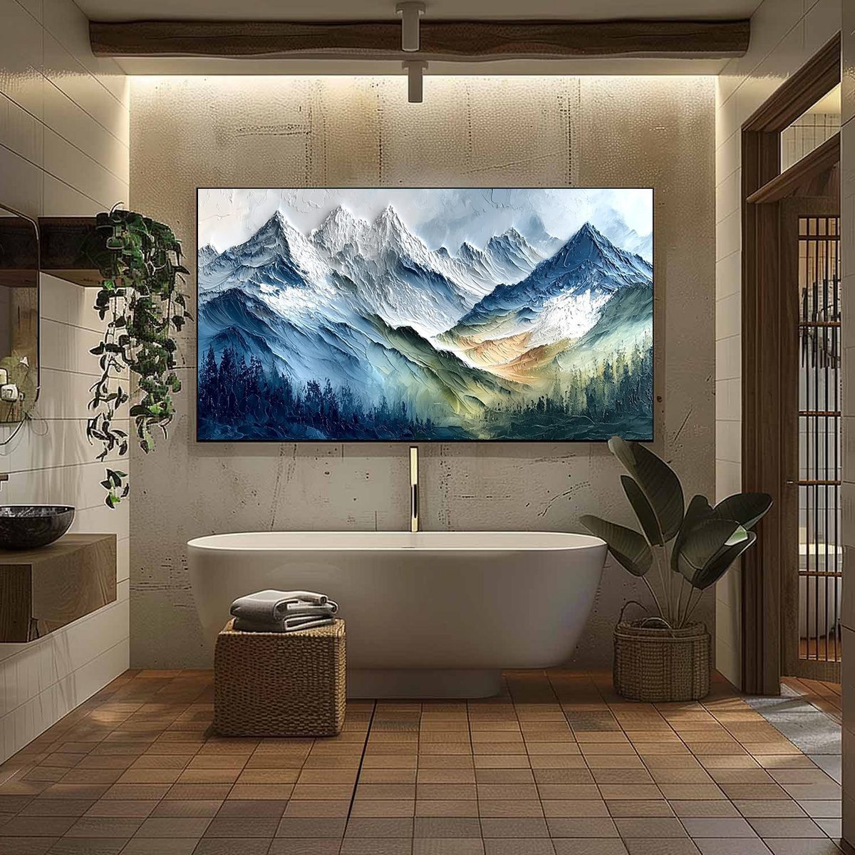 ALPINE MAJESTY: Textured Impasto Mountain Range Landscape Painting