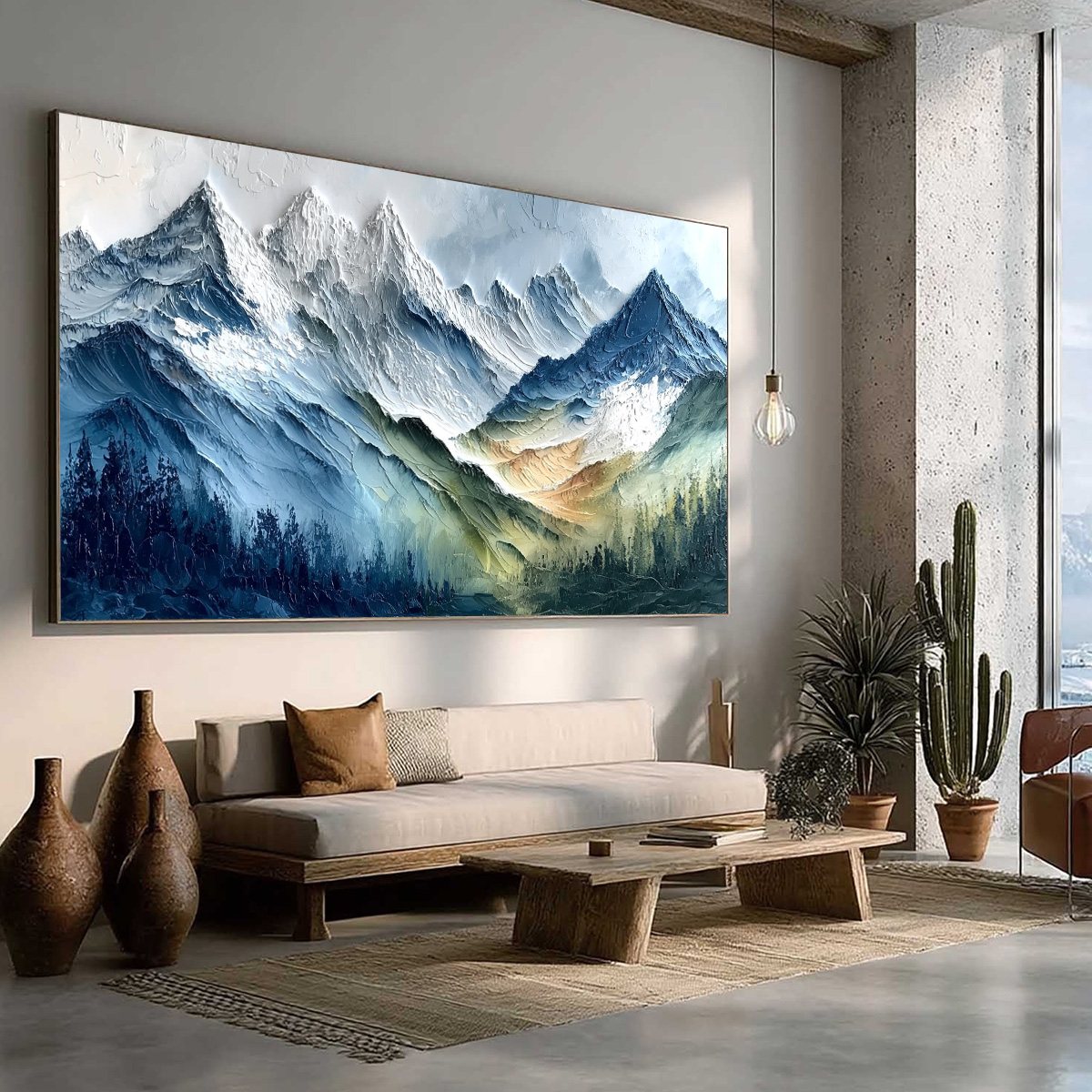 ALPINE MAJESTY: Textured Impasto Mountain Range Landscape Painting