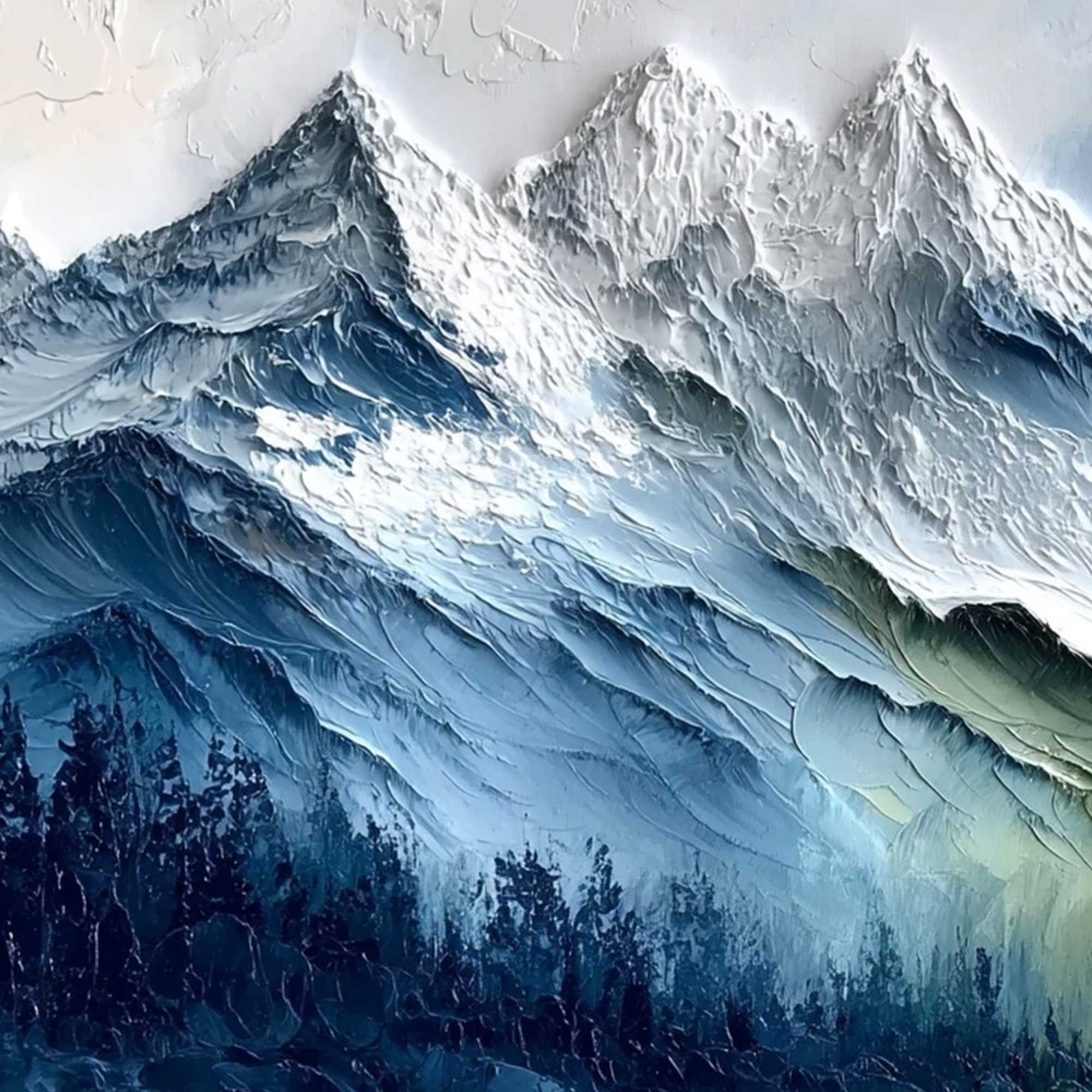 ALPINE MAJESTY: Textured Impasto Mountain Range Landscape Painting