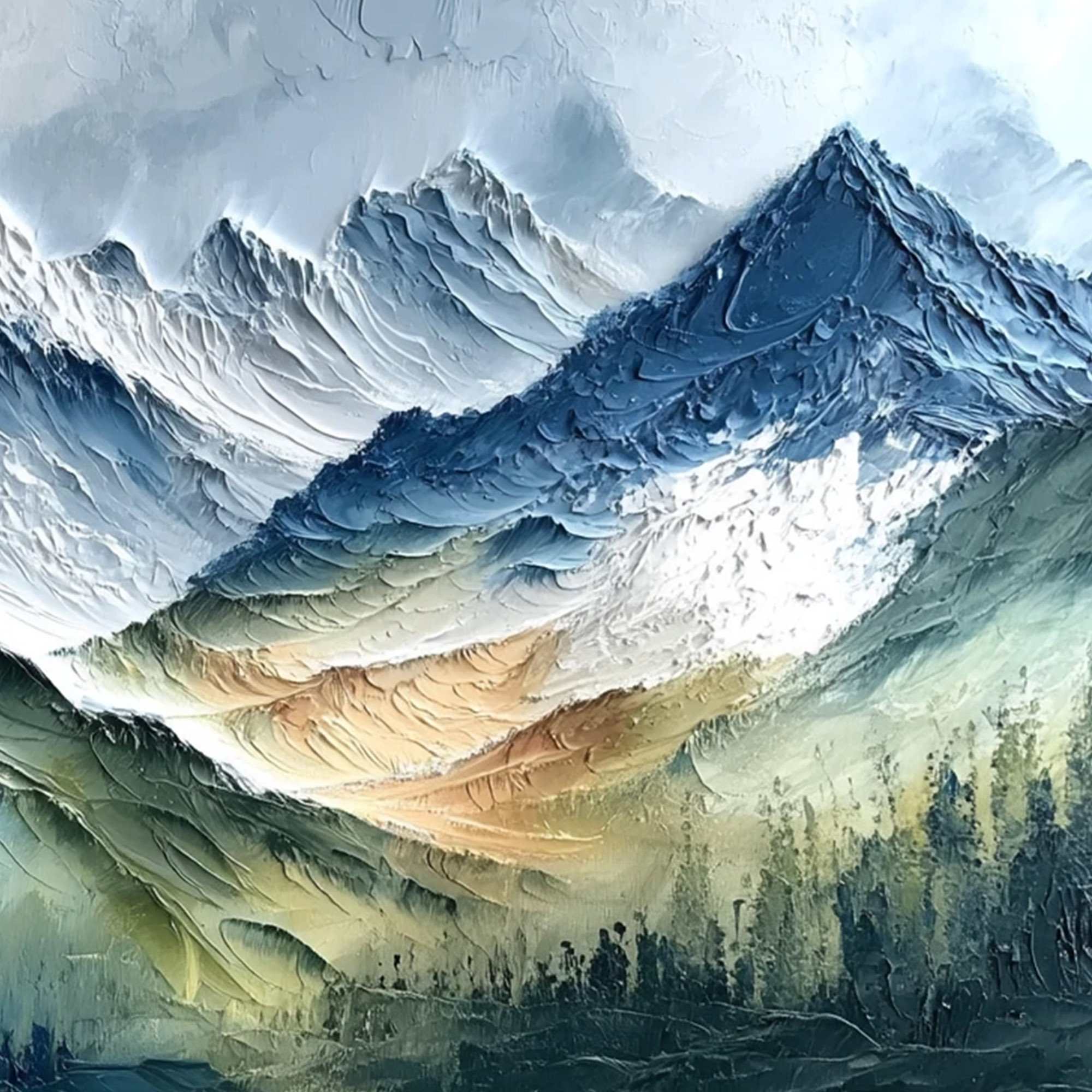 ALPINE MAJESTY: Textured Impasto Mountain Range Landscape Painting