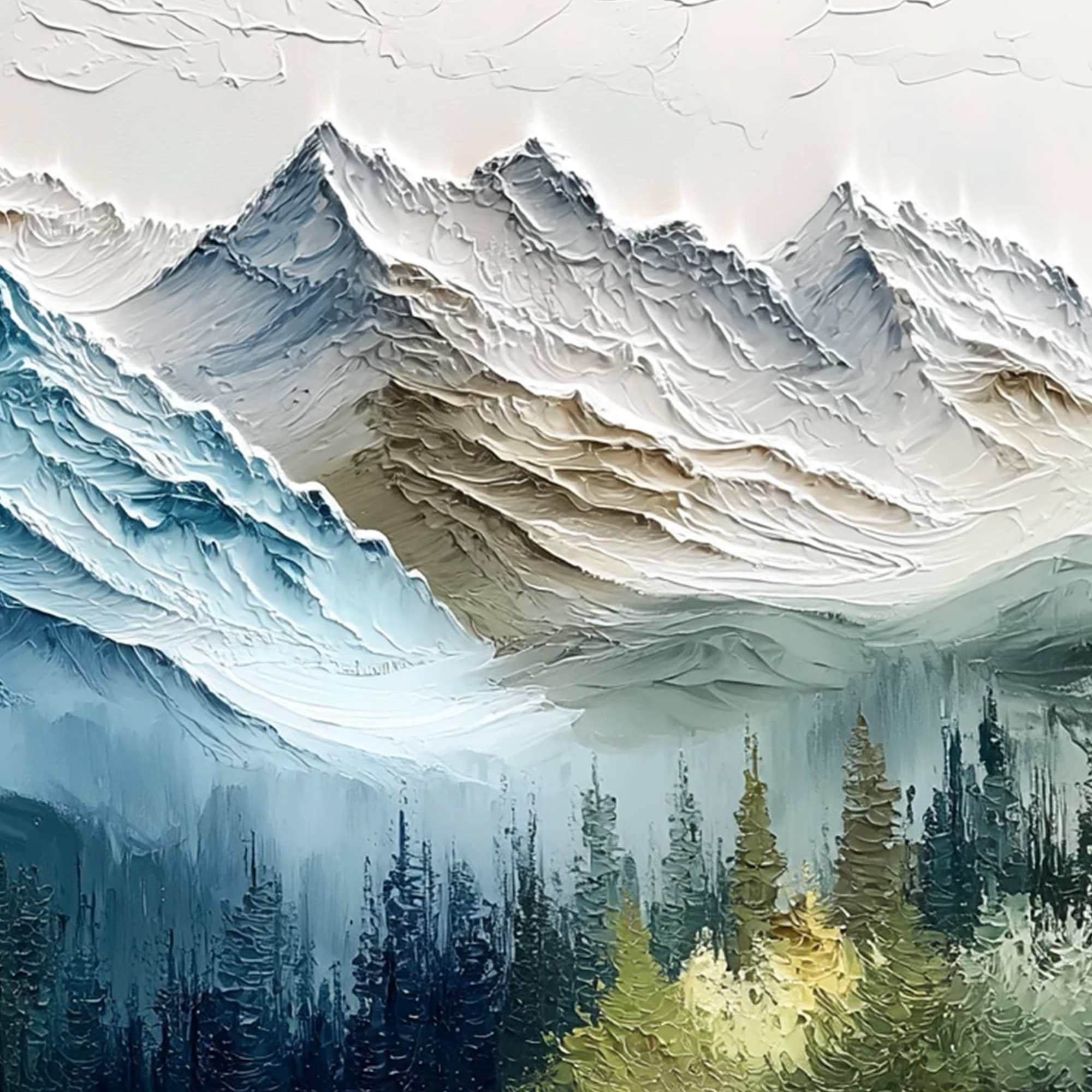ALPINE MAJESTY: Textured Mountain and Forest Landscape Painting