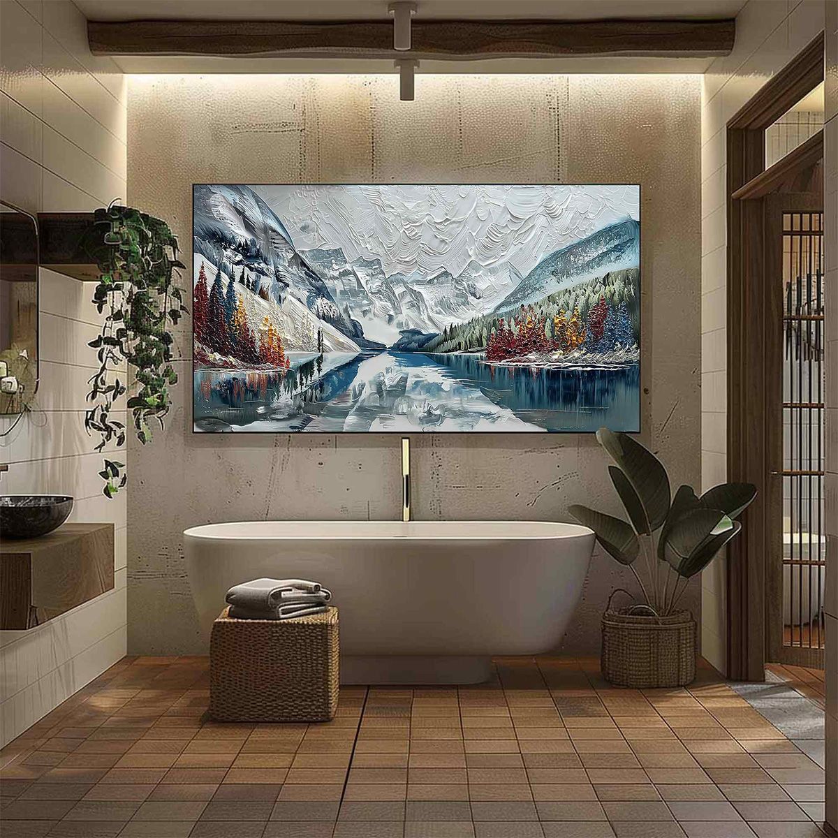 ALPINE REFLECTION: Textured Palette Knife Mountain & Lake Landscape Painting