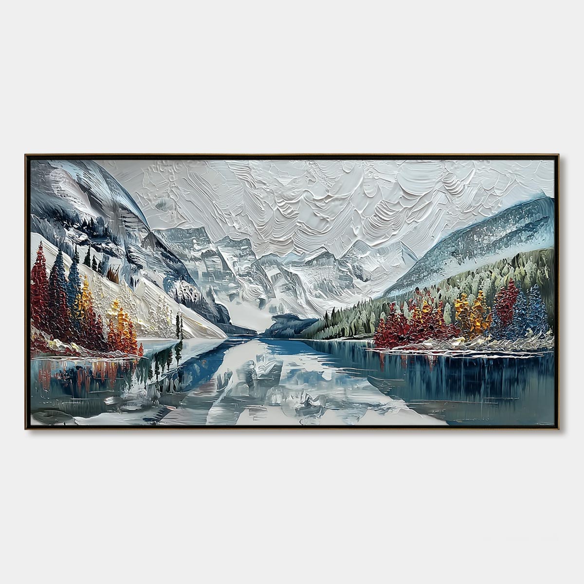 Alpine Reflection Textured Mountain Landscape Oil Painting