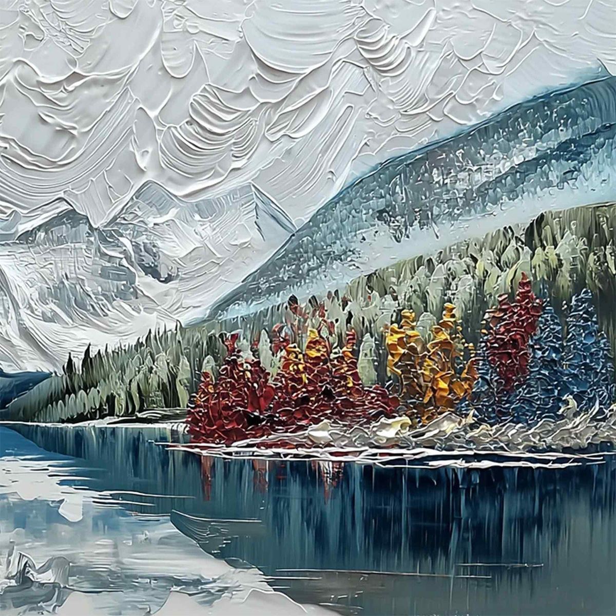 ALPINE REFLECTION: Textured Palette Knife Mountain & Lake Landscape Painting
