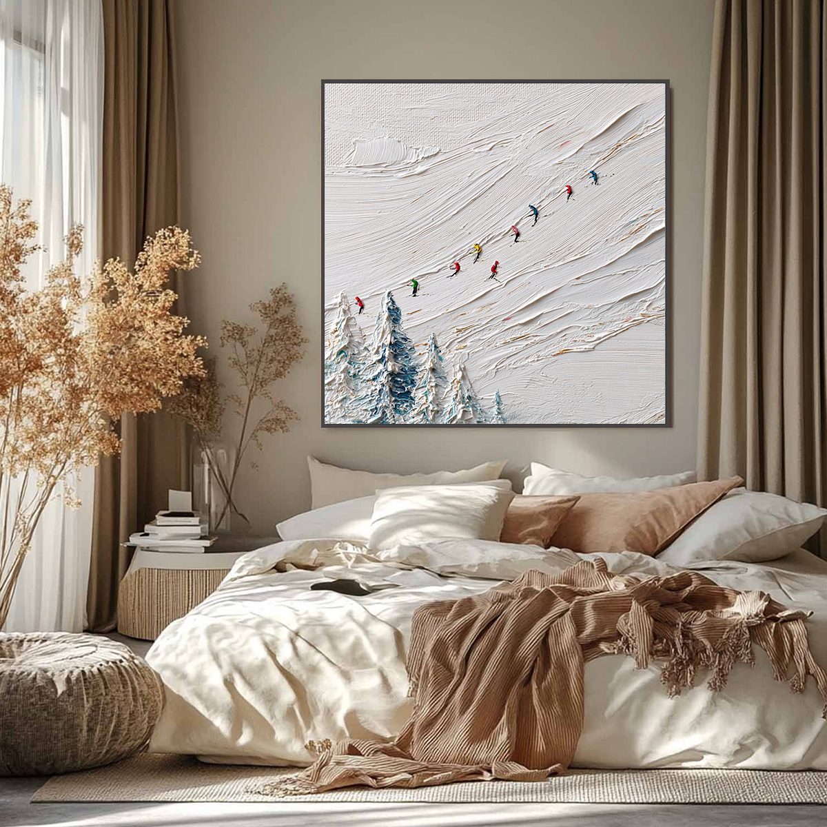 ALPINE RUSH: Heavily Textured Impasto Skiing Sports Painting