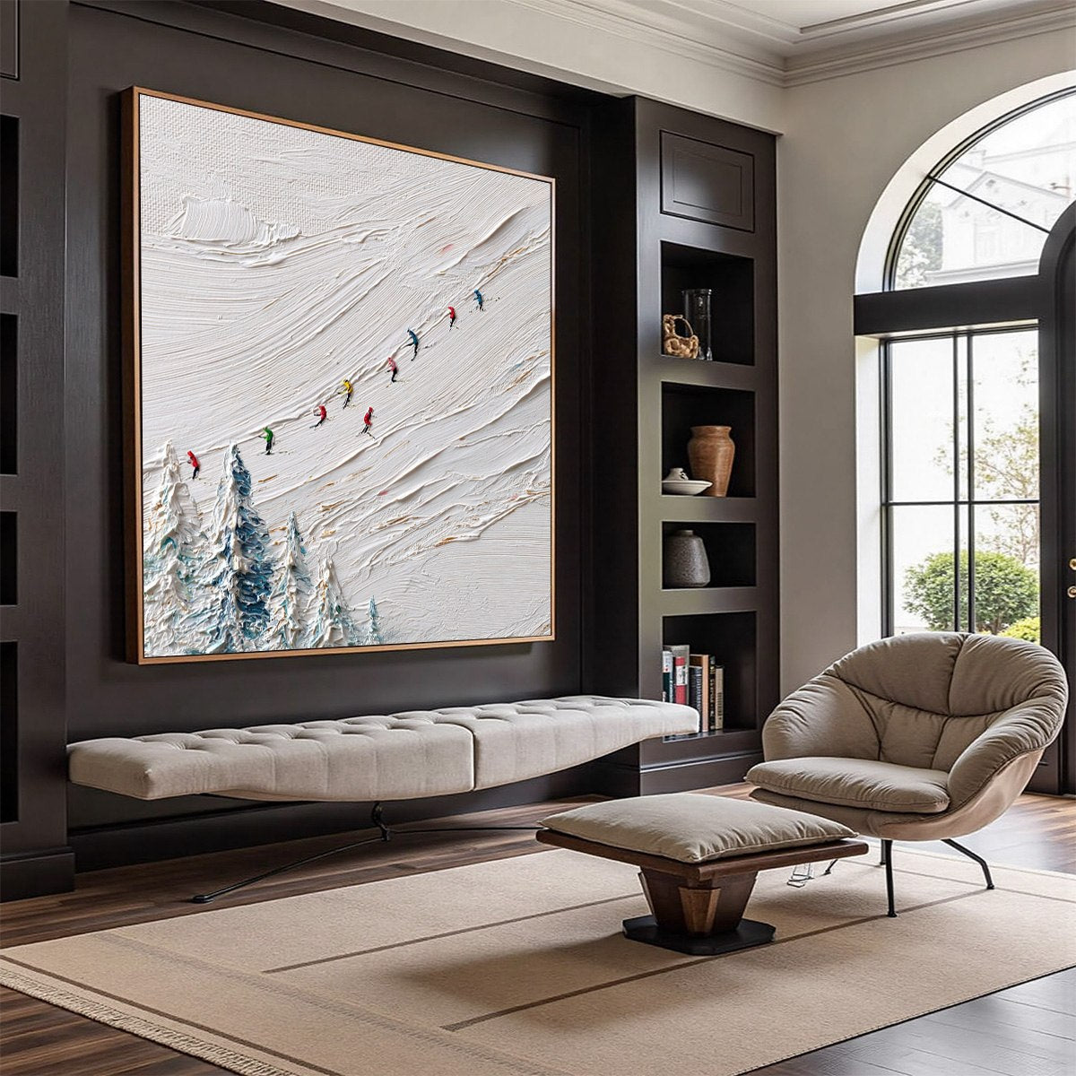 ALPINE RUSH: Heavily Textured Impasto Skiing Sports Painting