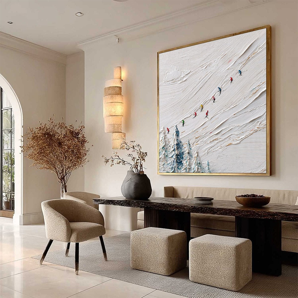 ALPINE RUSH: Heavily Textured Impasto Skiing Sports Painting