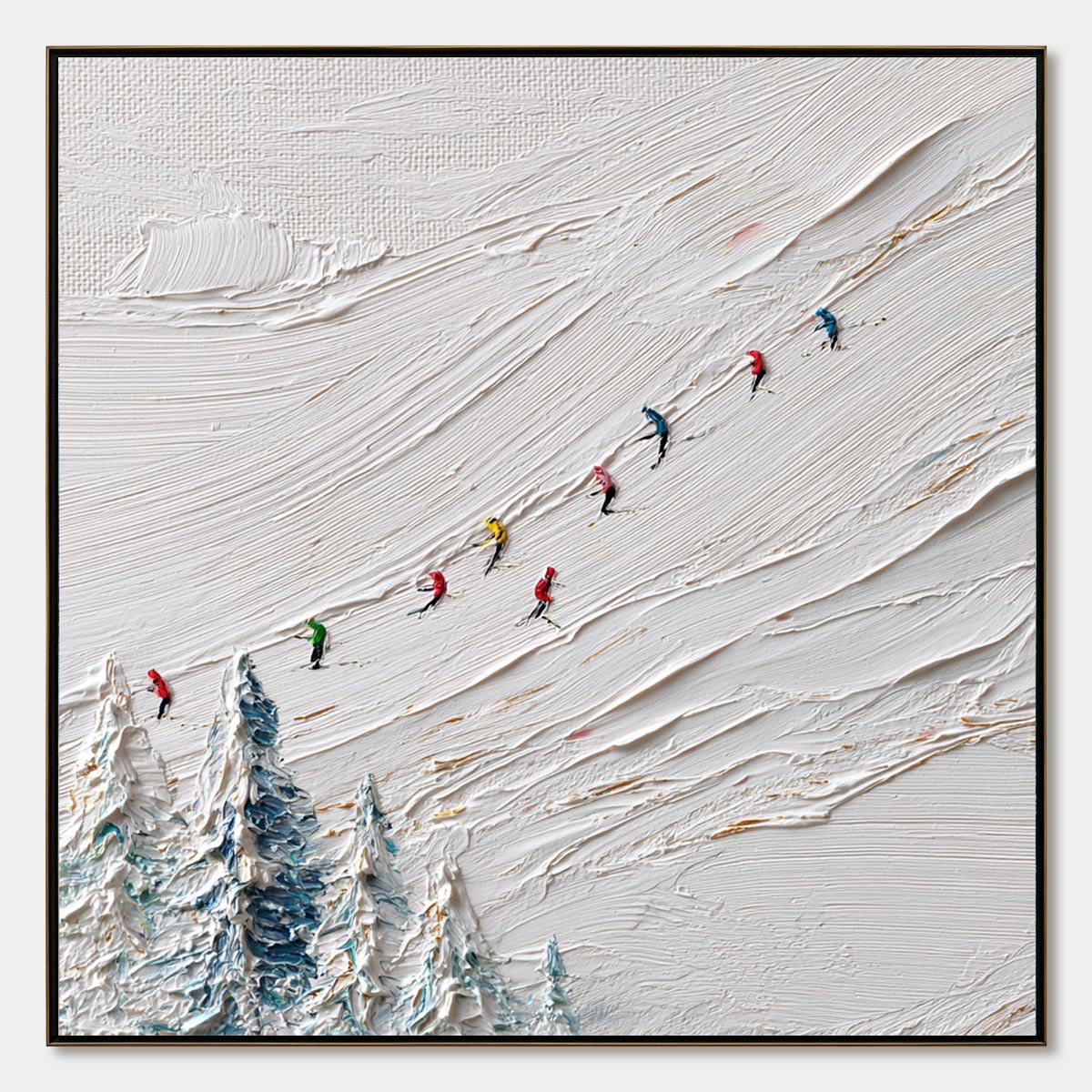 ALPINE RUSH: Heavily Textured Impasto Skiing Sports Painting