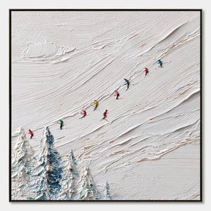 ALPINE RUSH: Heavily Textured Impasto Skiing Sports Painting