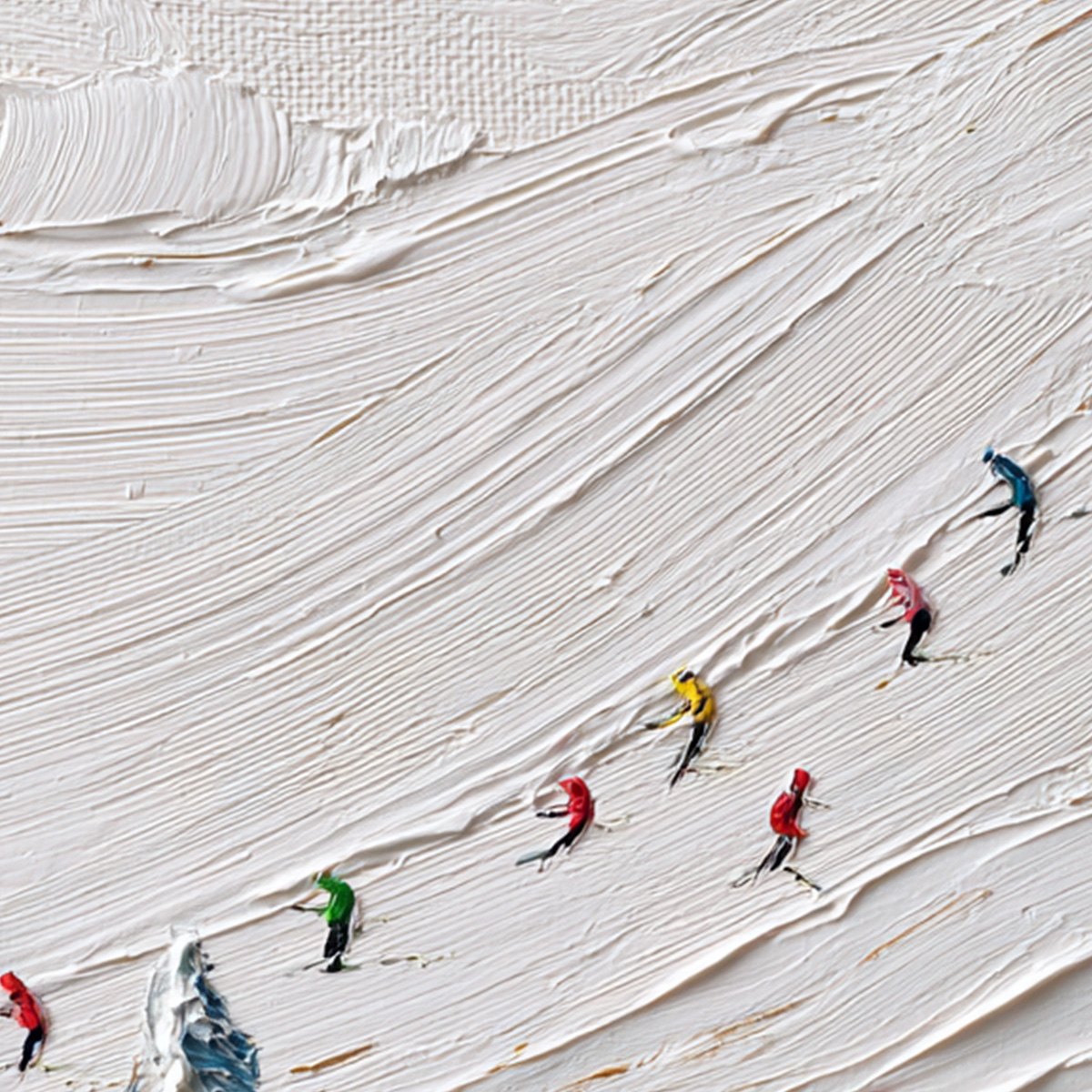 ALPINE RUSH: Heavily Textured Impasto Skiing Sports Painting