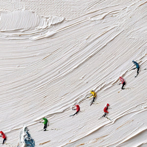 ALPINE RUSH: Heavily Textured Impasto Skiing Sports Painting