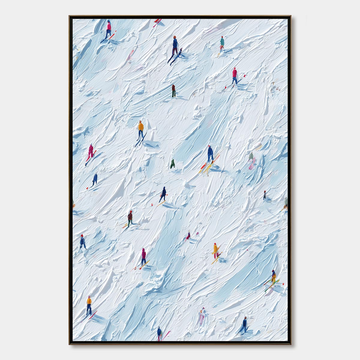 ALPINE RUSH: Textured Impasto Painting of Skiers on a Slope
