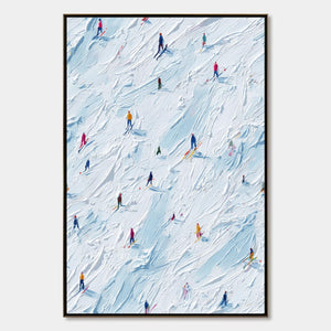 ALPINE RUSH: Textured Impasto Painting of Skiers on a Slope