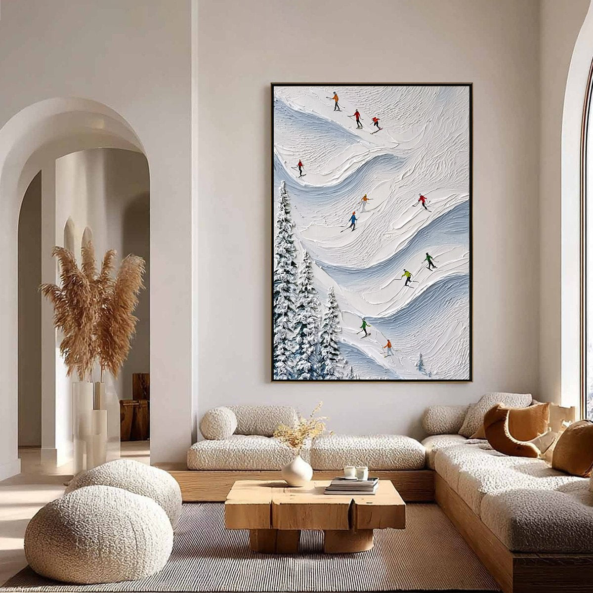ALPINE RUSH: Textured Impasto Painting of Skiers on a Snowy Mountain1