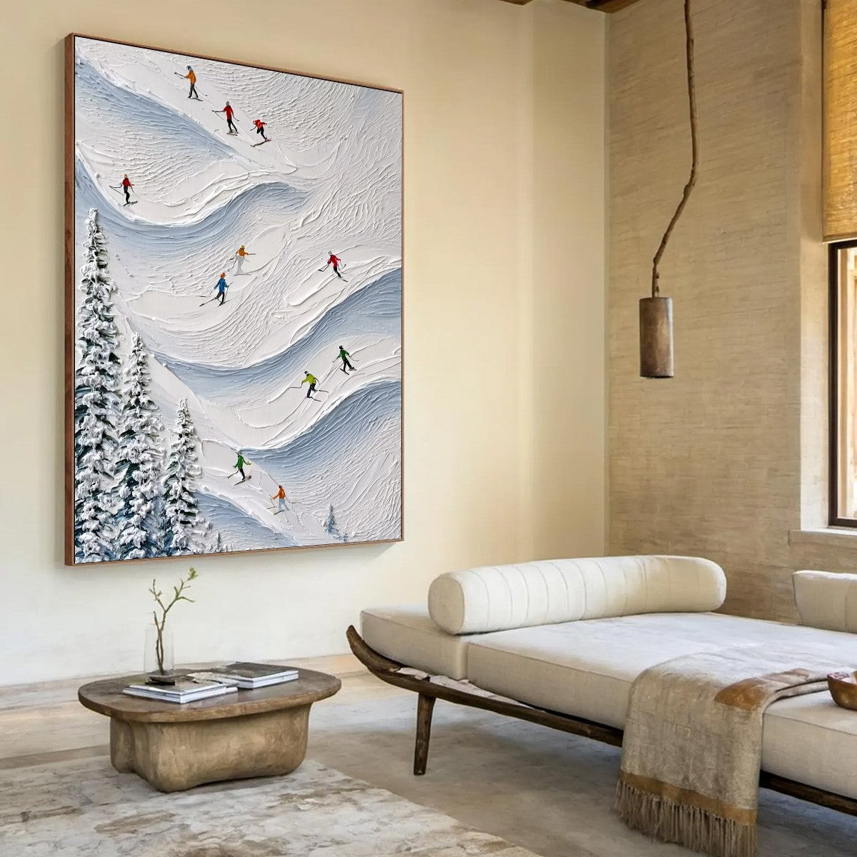 ALPINE RUSH: Textured Impasto Painting of Skiers on a Snowy Mountain1