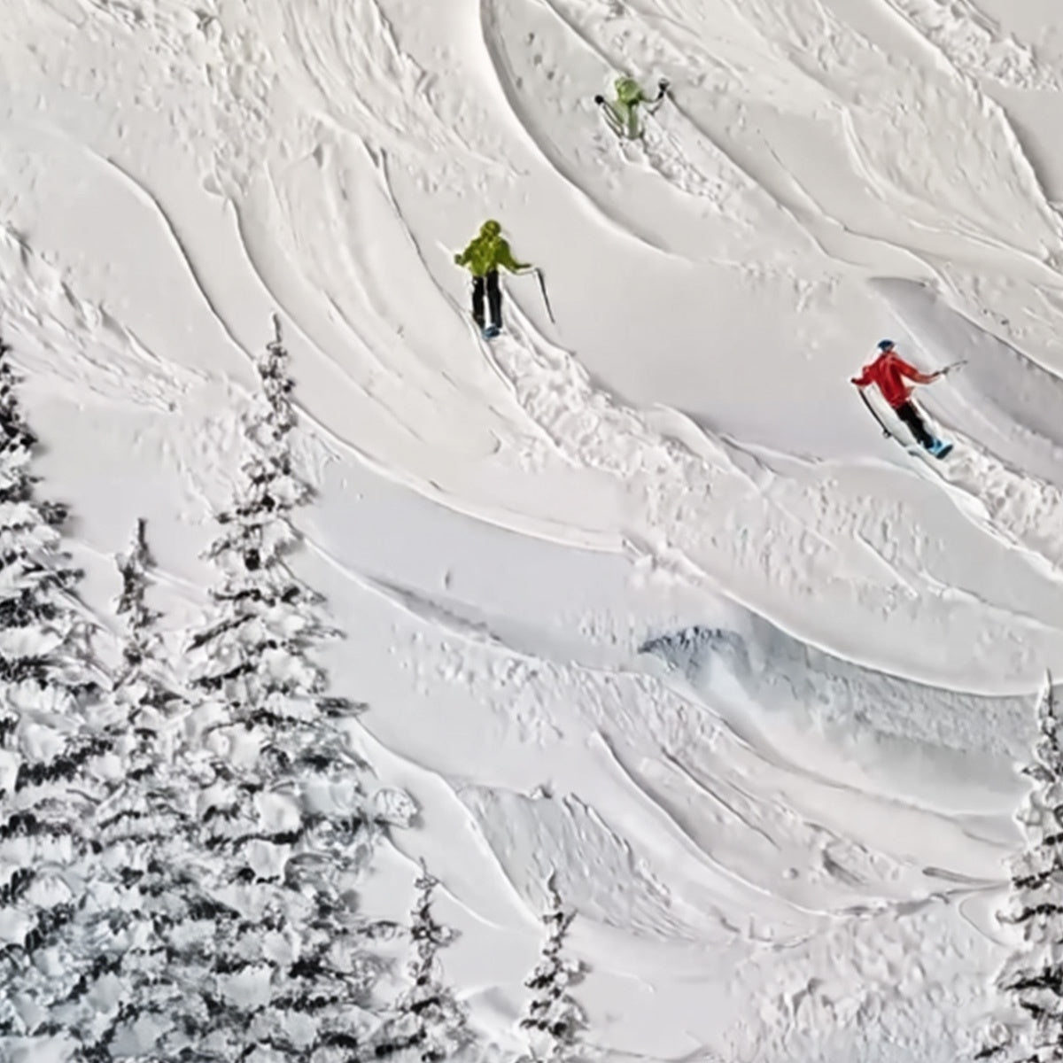 ALPINE RUSH: Textured Impasto Painting of Skiers on a Snowy Mountain