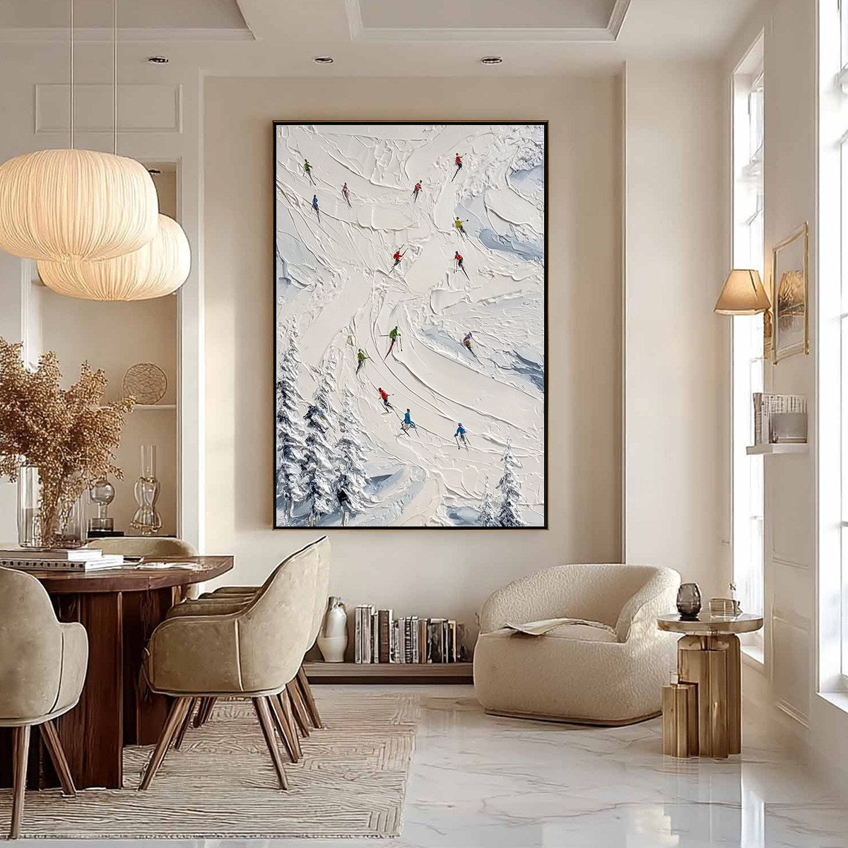 ALPINE RUSH: Textured Impasto Skiing Painting on Canvas