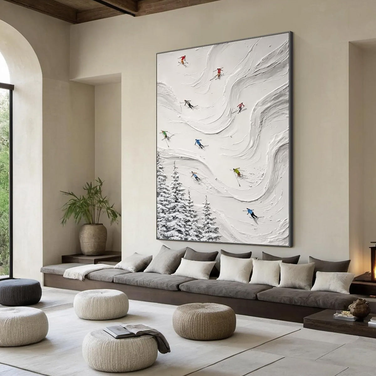 ALPINE RUSH: Textured Impasto Skiing Painting on Canvas