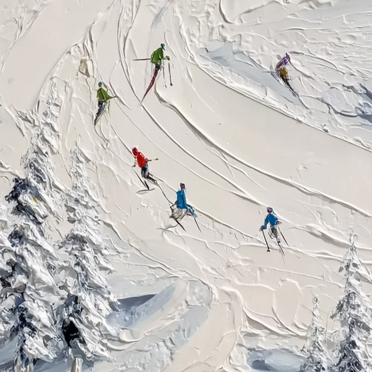 ALPINE RUSH: Textured Impasto Skiing Painting on Canvas