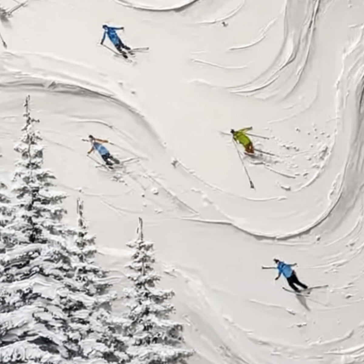 ALPINE RUSH: Textured Impasto Skiing Painting on Canvas