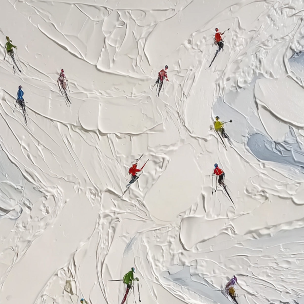 ALPINE RUSH: Textured Impasto Skiing Painting on Canvas
