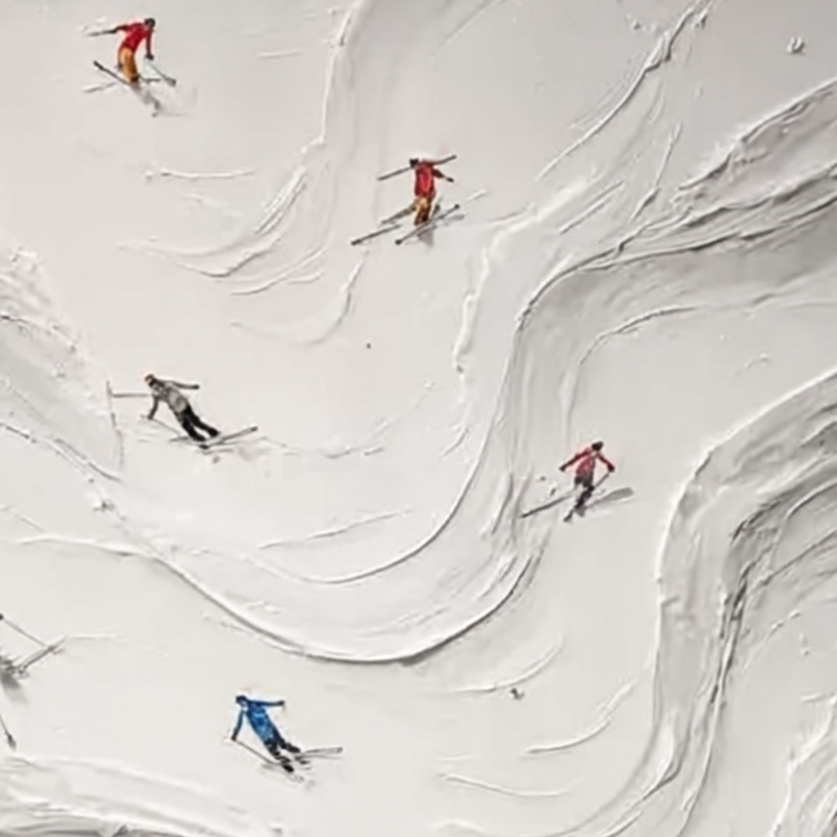 ALPINE RUSH: Textured Impasto Skiing Painting on Canvas