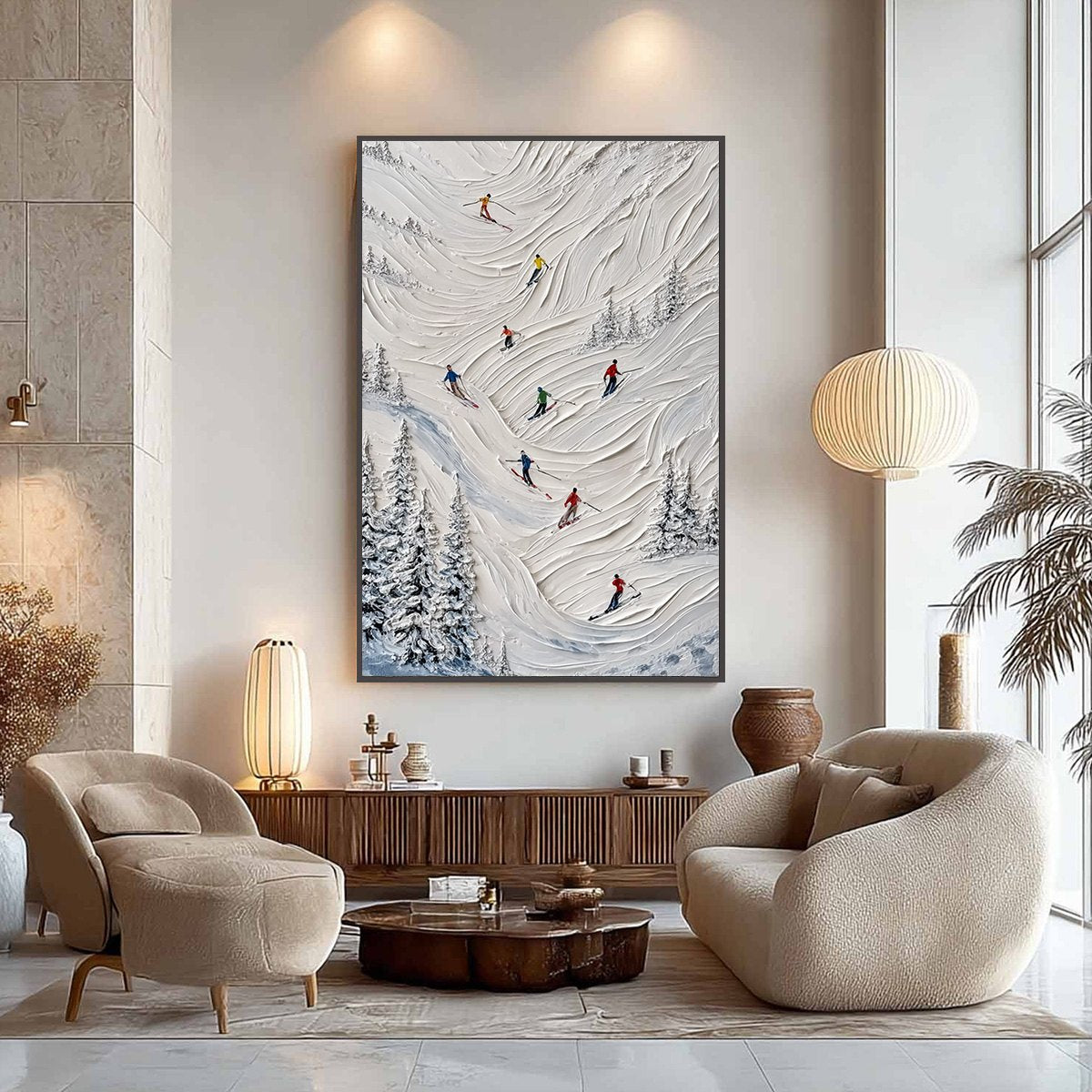 ALPINE RUSH: Textured Impasto Skiing on Mountain Slope Painting
