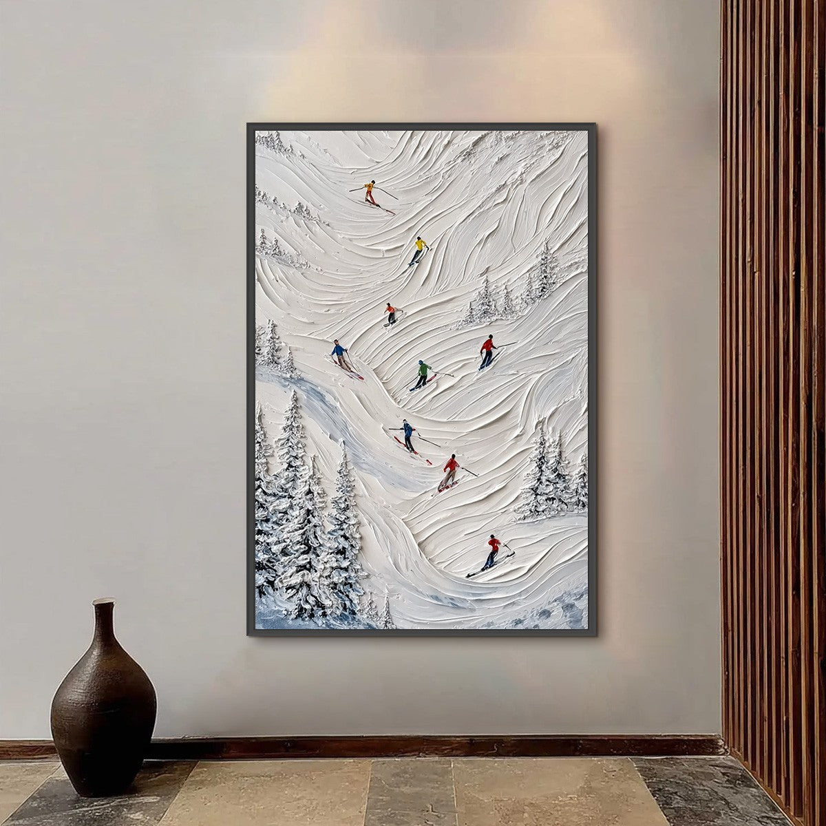 ALPINE RUSH: Textured Impasto Skiing on Mountain Slope Painting