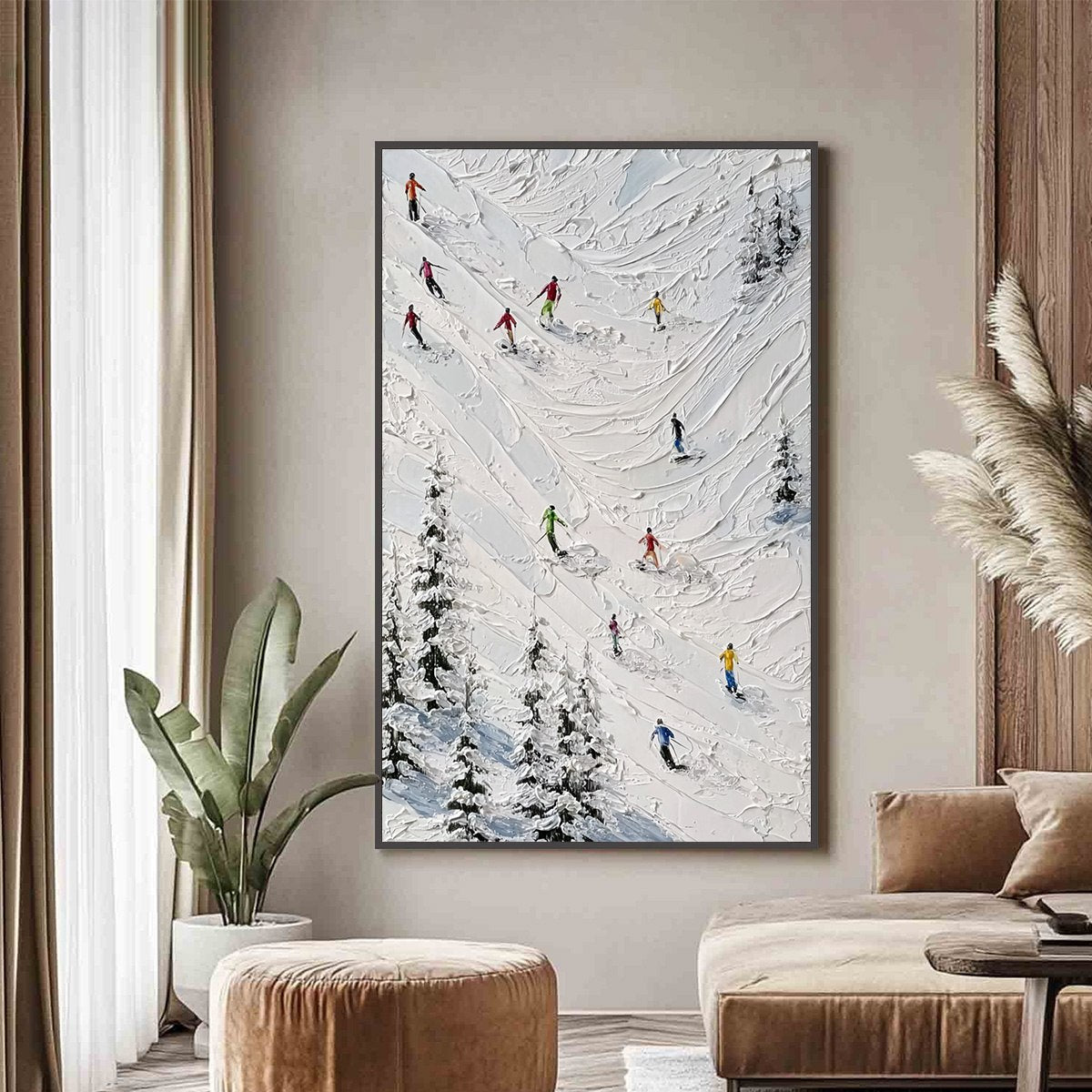 ALPINE RUSH: Textured Impasto Skiing on Mountain Slope Painting