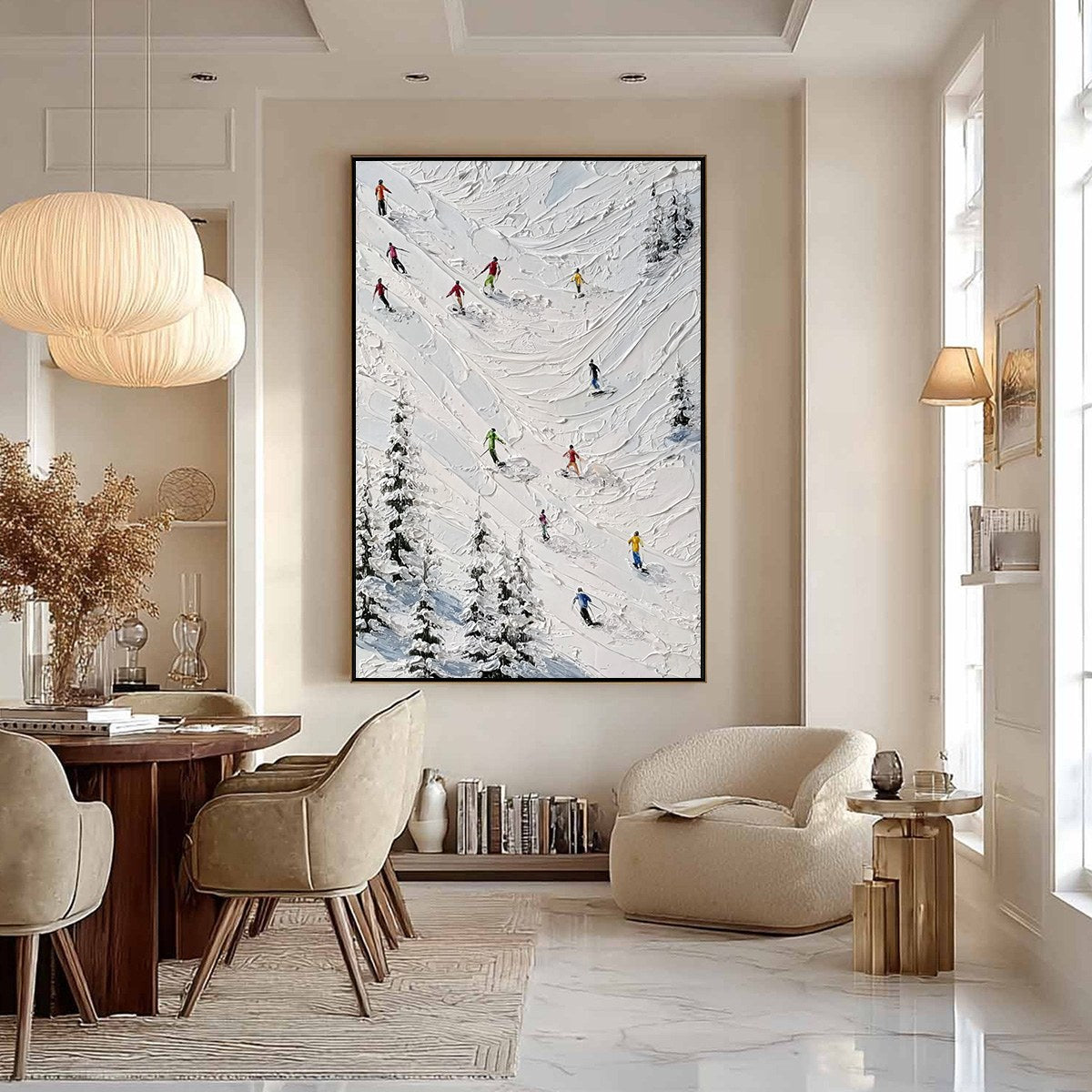 ALPINE RUSH: Textured Impasto Skiing on Mountain Slope Painting