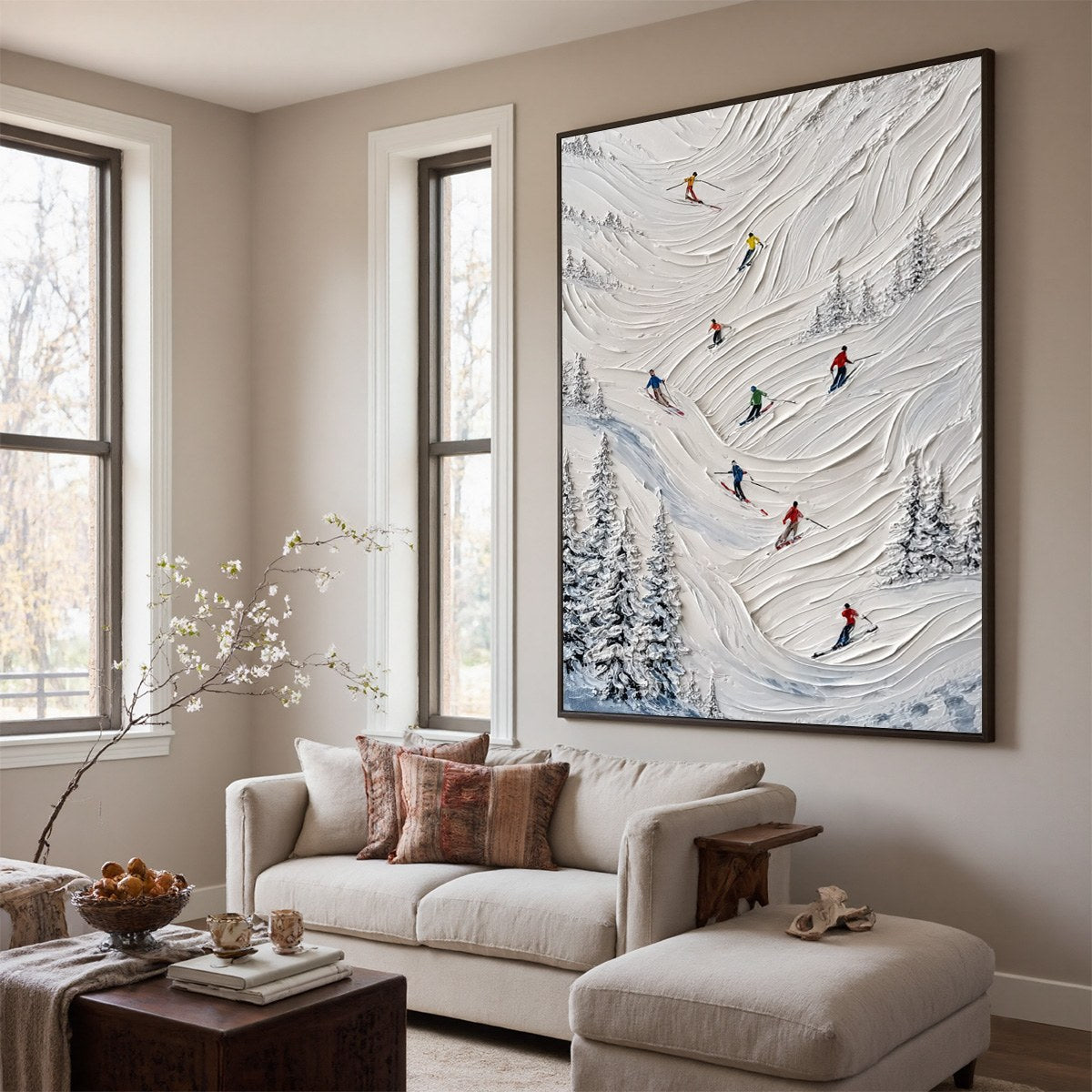 ALPINE RUSH: Textured Impasto Skiing on Mountain Slope Painting