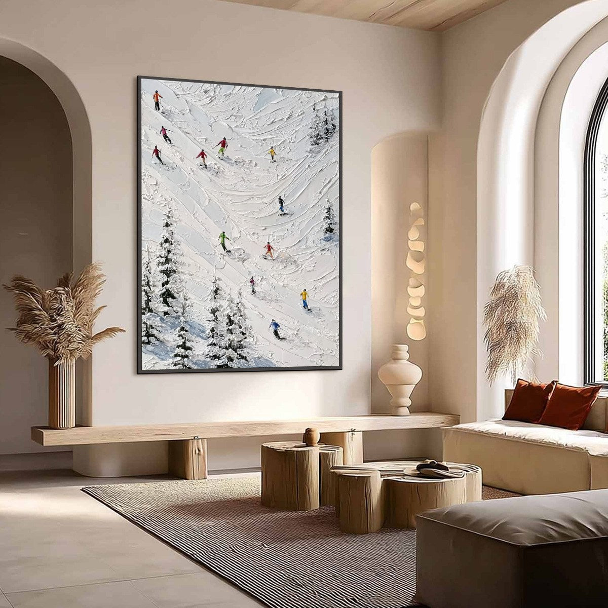 ALPINE RUSH: Textured Impasto Skiing on Mountain Slope Painting