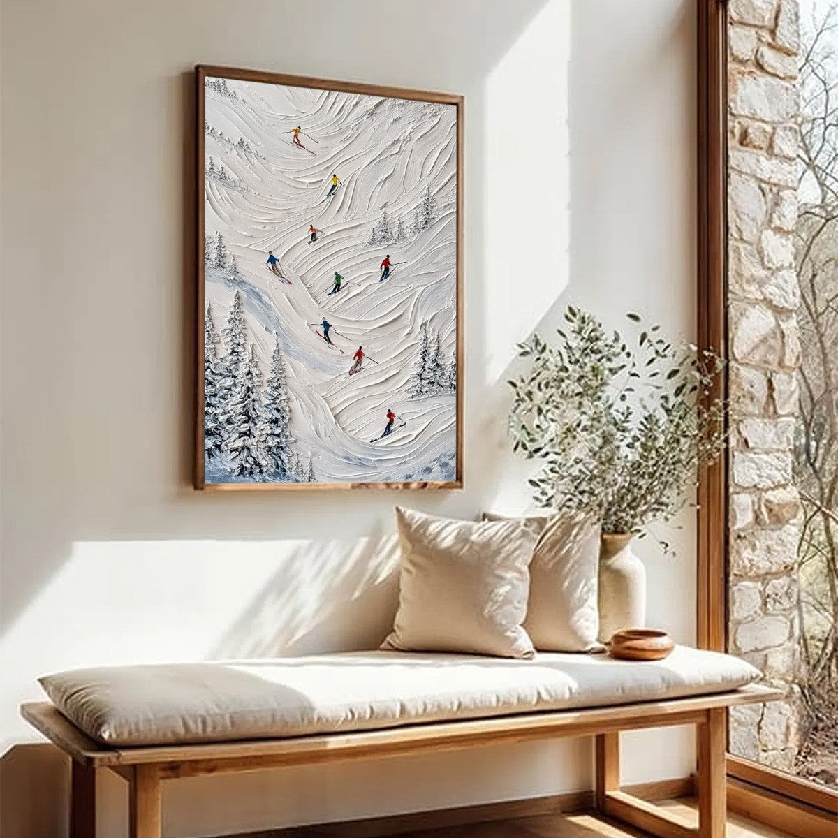 ALPINE RUSH: Textured Impasto Skiing on Mountain Slope Painting