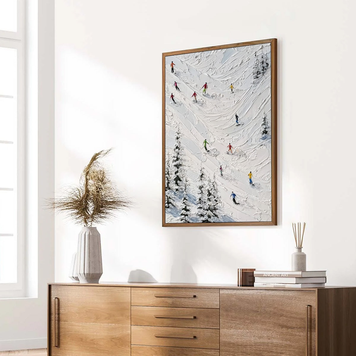 ALPINE RUSH: Textured Impasto Skiing on Mountain Slope Painting