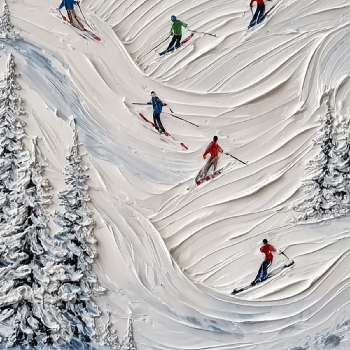 ALPINE RUSH: Textured Impasto Skiing on Mountain Slope Painting