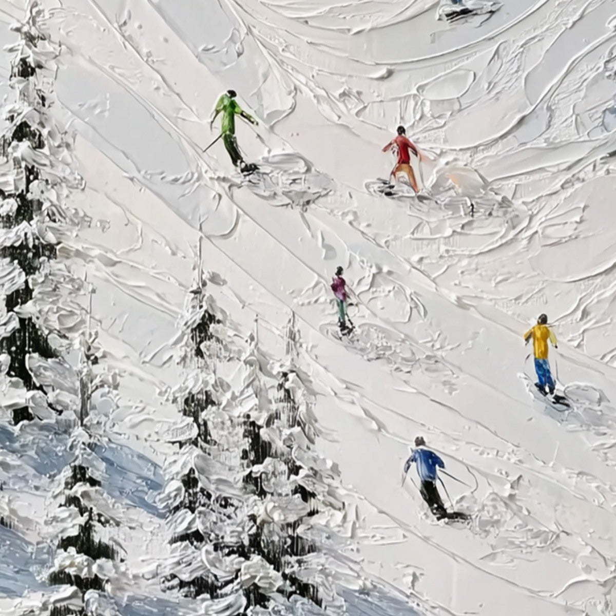 ALPINE RUSH: Textured Impasto Skiing on Mountain Slope Painting