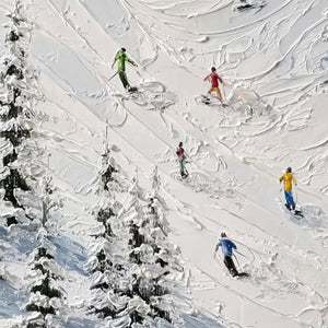 ALPINE RUSH: Textured Impasto Skiing on Mountain Slope Painting