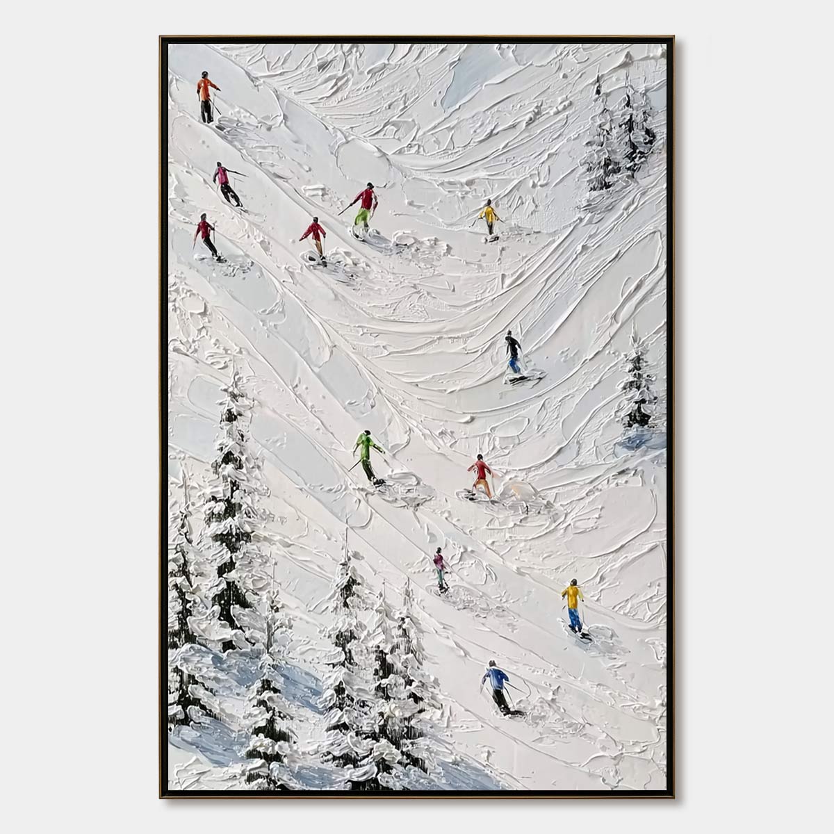 ALPINE RUSH: Textured Impasto Skiing on Mountain Slope Painting