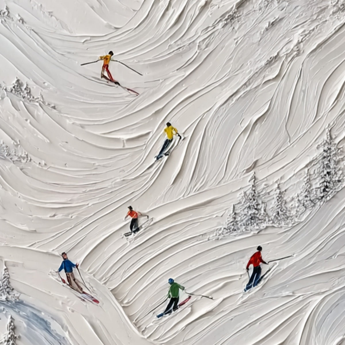 ALPINE RUSH: Textured Impasto Skiing on Mountain Slope Painting
