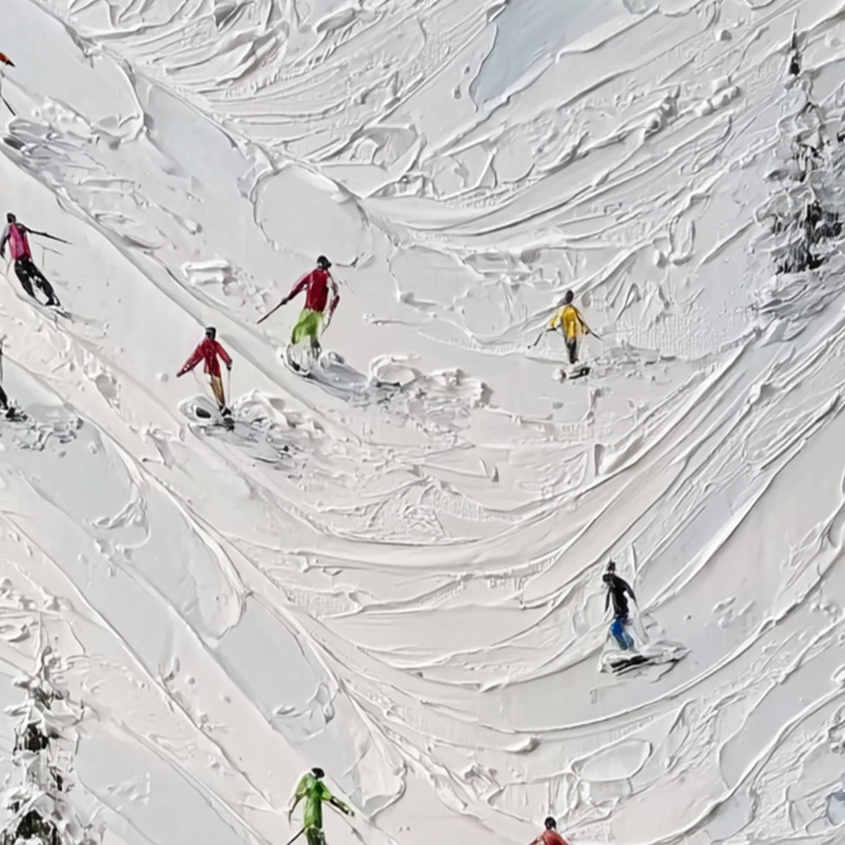 ALPINE RUSH: Textured Impasto Skiing on Mountain Slope Painting